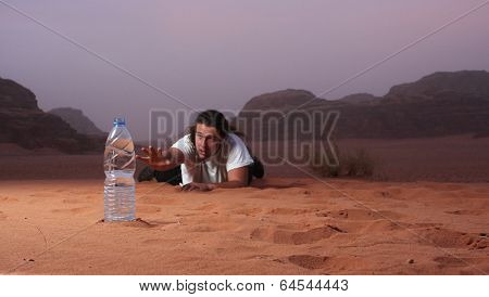 Desperate man in the desert longing for water