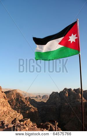 Flag Of Jordan In Mountain