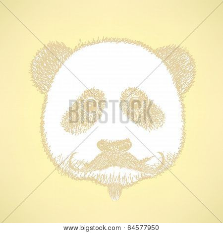 Sketch Panda With Mustache, Vector Background