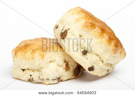 Two fruit scones on a white background
