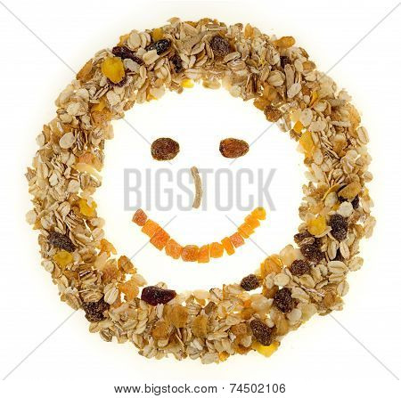 Happy Face Breakfast Cereal Isolated On A White Background