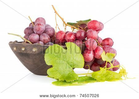 Fresh Red Grapes In Wood Bown