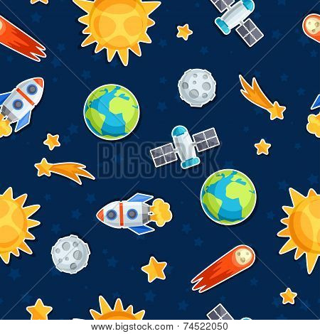 Seamless pattern of solar system, planets and celestial bodies.