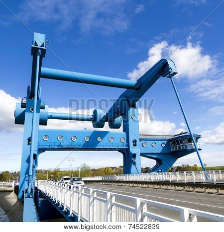 WOLGAST, GERMANY - JUNE 4, 2015: The stroke bridge of Wolgast connects the mainland with the island of Usedom crossing the Peene river near the mouth of the Baltic Sea