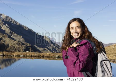 Young Hiker Woman Enjoying Nature In Autumn