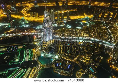 Address Hotel At Night In The Downtown Dubai Area Overlooks The Famous Dancing Fountains