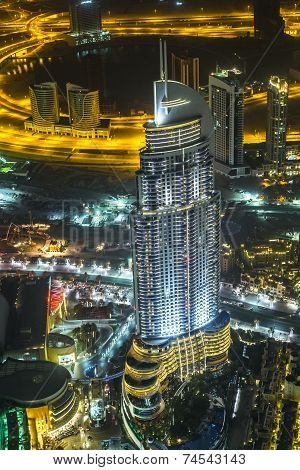 Address Hotel At Night In The Downtown Dubai Area Overlooks The Famous Dancing Fountains