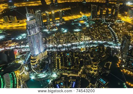 Address Hotel At Night In The Downtown Dubai Area Overlooks The Famous Dancing Fountains