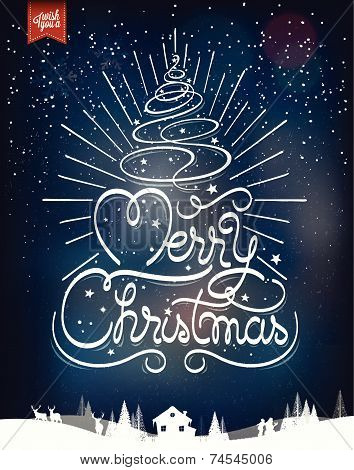 Merry Christmas And Happy New Year, Hand Drawn Vintage Typographical Background