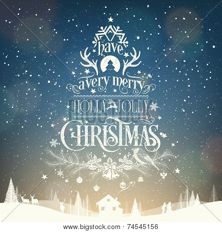 Merry Christmas And Happy New Year, Vintage Typographical Background