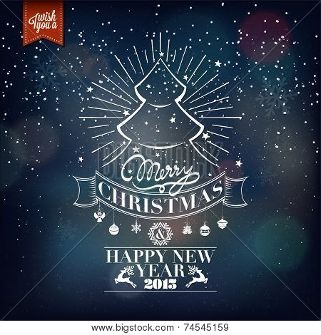 Merry Christmas And Happy New Year, Vintage Typographical Background