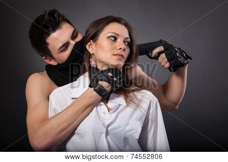 Man Take A Beautiful Woman As A Hostage