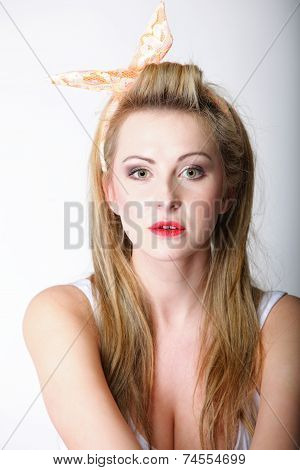 Beautiful Blonde Woman Retro Styling