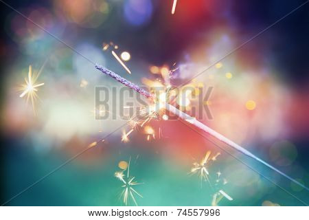Colorful sparkler.  Shallow focus. Instagram effect
