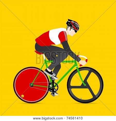 Cyclists and fixed gear bicycle