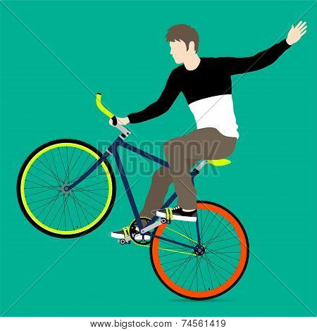 Cyclists and fixed gear bicycle
