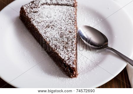 Chocolate Cake Slice On White Dish