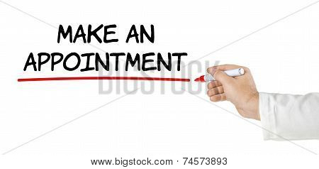 Hand with pen writing Make an appointment