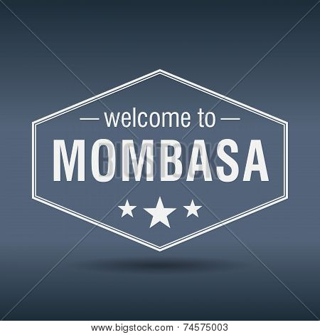 Welcome To Mombasa Hexagonal White Vintage Label