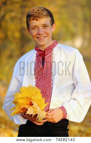 Autumn Leaves In Boy Hands