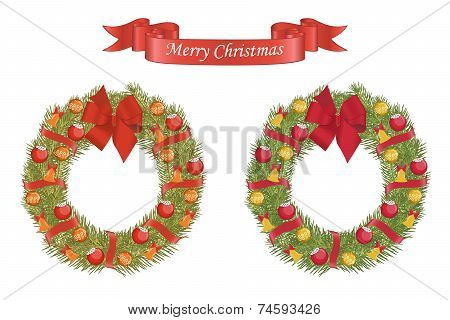 Christmas Cartoon Wreath With Decarative Elements