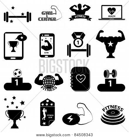 Gym fitness icons set