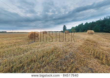 Straw Bales On Field Against Sky