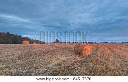 Straw Bales On Field Against Sky