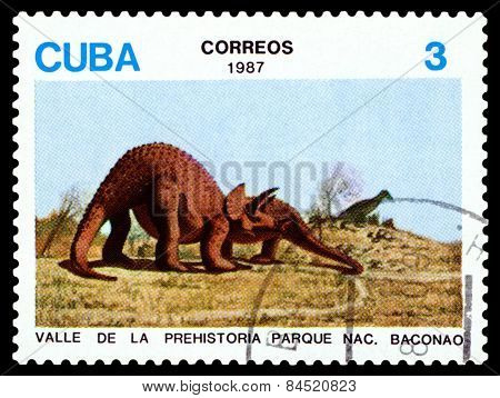 Vintage  Postage Stamp.   Dinosaur Triceratop.