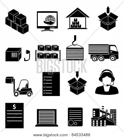 warehouse logistics icons set