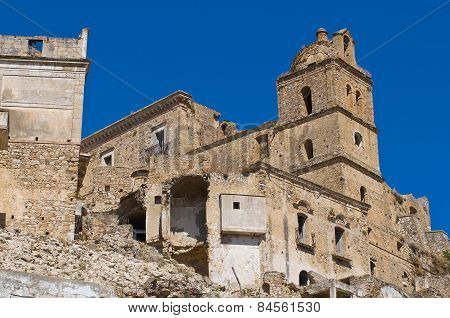 Panoramic view of Craco. Basilicata. Southern Italy.