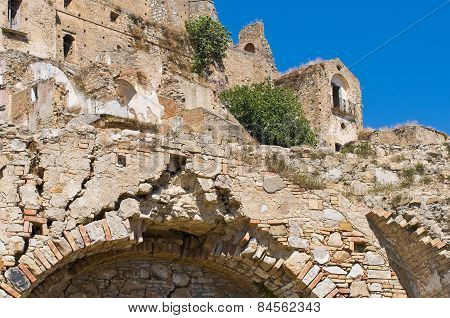 Panoramic view of Craco. Basilicata. Southern Italy.