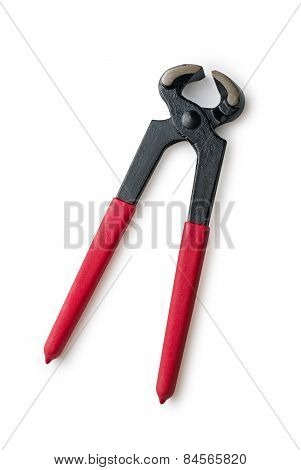 Nail Puller With Red Handles On A White Background
