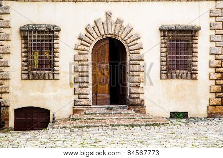 Facade Of The House In Medival Tuscany Town