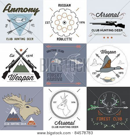 Set of vintage hunting labels and design elements