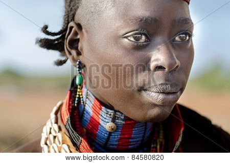Portrait Of Young Hamer Woman, Ethiopia, Omo Valley