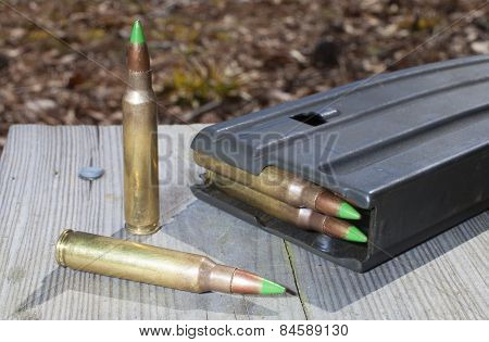 Green Tipped Ammo And Magazine