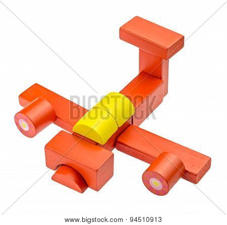 Toy airplane made from colored wooden blocks