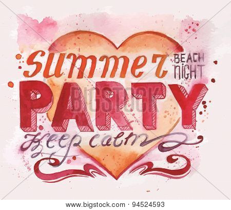 Summer party Watercolor  Poster. Typography  Background