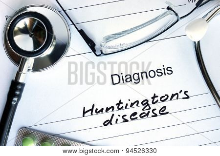 Diagnosis Huntingtons disease and tablets.