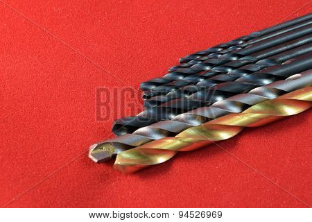 Close up different kinds and number of Metal drill bits