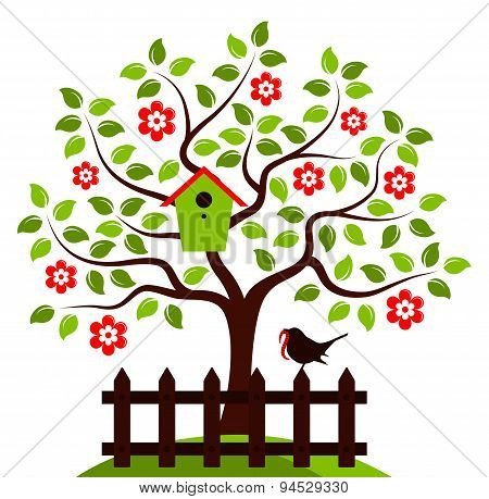 Flowering Tree And Bird