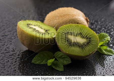 Juicy Kiwi Fruit And Freas Mint Leaves