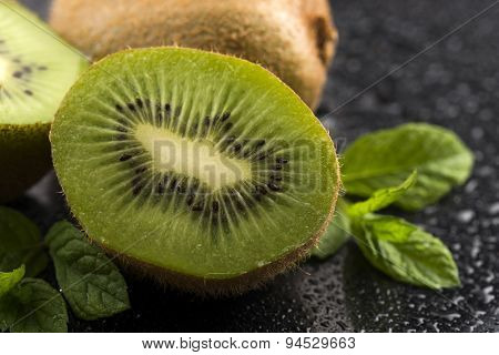 Juicy Kiwi Fruit And Freas Mint Leaves