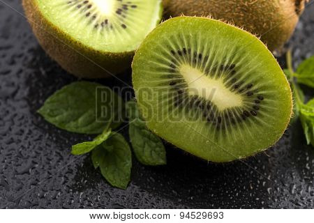 Juicy Kiwi Fruit And Freas Mint Leaves