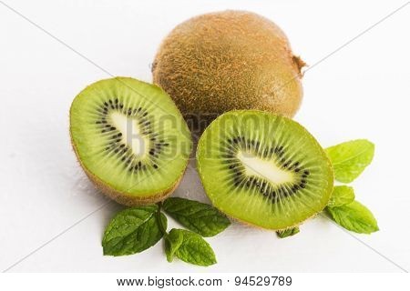 Juicy Kiwi Fruit And Freas Mint Leaves