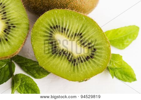 Juicy Kiwi Fruit And Freas Mint Leaves