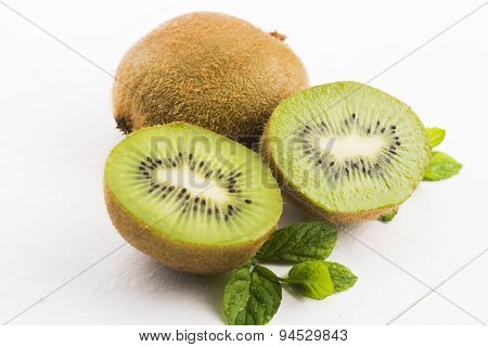 Juicy Kiwi Fruit And Freas Mint Leaves