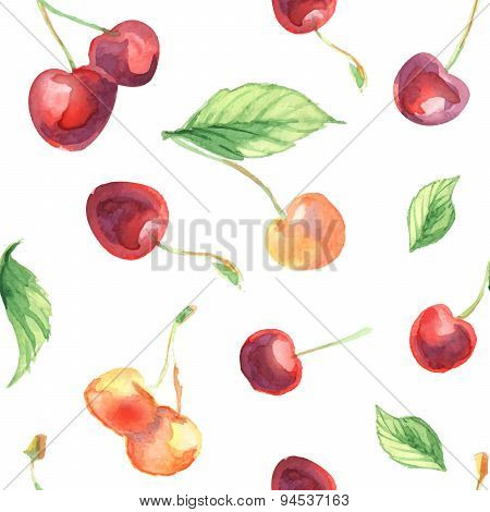 seamless pattern with cherries and leaves