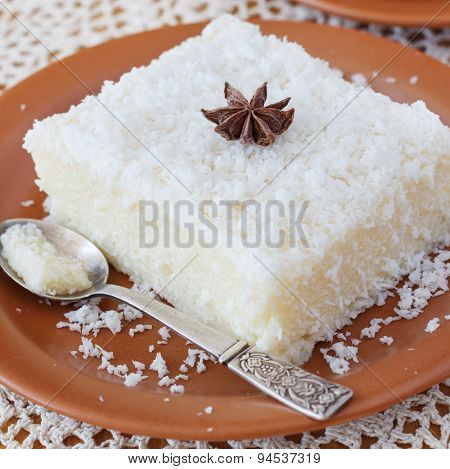 Brazilian traditional dessert: sweet couscous (tapioca) pudding (cuscuz doce)